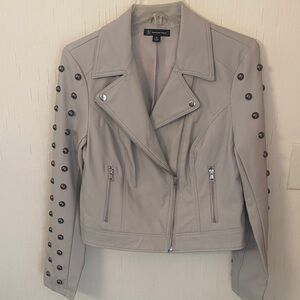 INC International Concepts Taupe Studded Leather Jacket